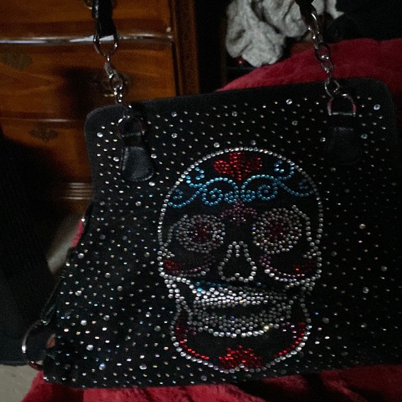unknown Handbags - Gorgeous Halloween/goth handbag front multiple colored crystals design of skull